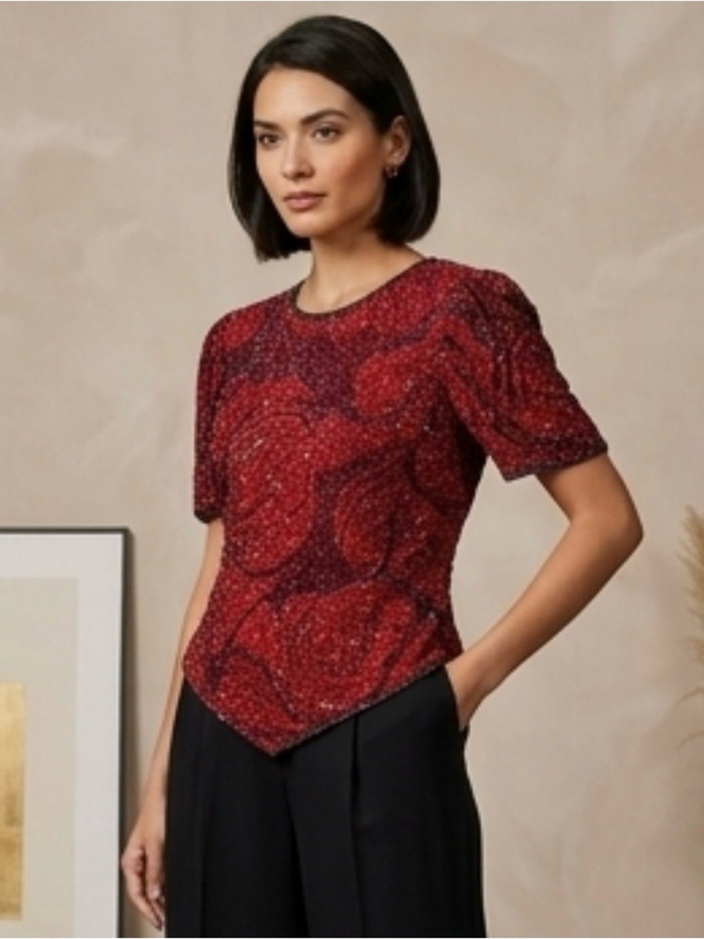 Andretta Donatello Vintage Beaded Blouse. Size Large